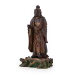 LACQUERED WOOD STANDING FIGURE OF A DAOIST DEITYQING DYNASTYwearing long robes painted in black,