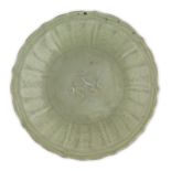 CELADON 'TWIN FISH' CHARGERYUAN/MING DYNASTYthe large dish with low relief cavetto fluting mould