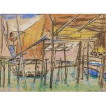 CHEN WEN HSI, SINGAPOREAN (1906-1991)BOAT QUAYpastel on board, swiftly executed in vibrant