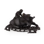 CARVED ZITAN GROUP OF A BOY RIDING A WATER BUFFALOQING DYNASTYthe water buffalo carved recumbent