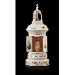 SHIBAYAMA INLAID IVORY ZUSHIMEIJI PERIODof typical pagoda form raised on a tiered base, the