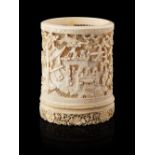 CARVED AND PIERCED IVORY BRUSH POTQING DYNASTY, 18TH/19TH CENTURYthe body carved with a continuous