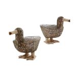 PAIR OF MOTHER-OF-PEARL-VENEERED DUCK VESSELS AND COVERSQIANLONG MARK BUT 19TH CENTURYmodelled