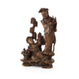 CARVED WOOD FIGURE GROUPQING DYNASTY, 19TH CENTURYone figure carved standing draped in flowing