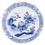 PAIR OF BLUE AND WHITE SAUCER DISHESKANGXI PERIODthe deep rounded sides painted in the centre with a