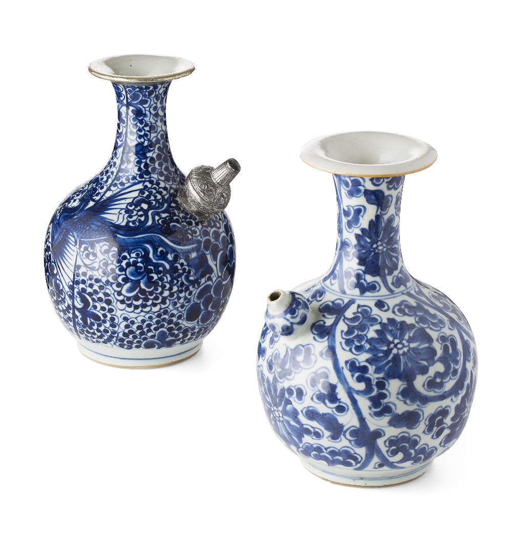 TWO BLUE AND WHITE KENDIKANGXI PERIODboth of globular form with flared rim, one with a decoration of