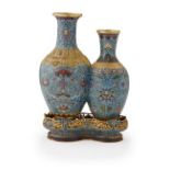 CLOISONNÉ ENAMEL DOUBLE-VASEQIANLONG MARK AND OF THE PERIODthe conjoined vases of baluster form, the