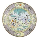 CANTON ENAMEL DISHQING DYNASTY, 19TH CENTURYdecorated with a central round panel depicting a group