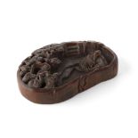 CARVED WOOD BRUSH WASHERQING DYNASTY, 19TH CENTURYcarved in the form of a rock formation, with three