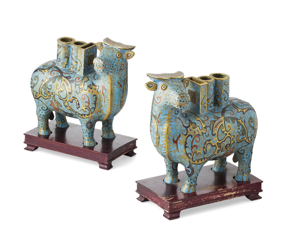 PAIR OF CLOISONNÉ ENAMEL BUFFALO-FORM VESSELSQING DYNASTY, 19TH CENTURYthe two animals realistically