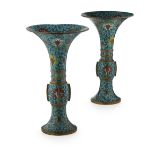 PAIR OF CLOISONNÉ ENAMEL VASES, GUQING DYNASTY, 19TH CENTURYthe bulbous mid-section rising from a