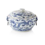 BLUE AND WHITE 'DRAGON' BOWL AND COVERQING DYNASTY, 19TH CENTURYdecorated all over with dragons