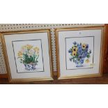 Barbra Mock, a set of four prints, still life of flowers, framed and mounted, each measuring 30cm