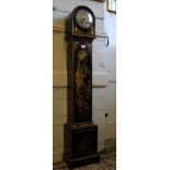 A 19th century French black lacquered Japanned grandmother clock with hand painted allegorical