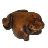 A very rare 18th century treen fruit wood snuff box in the form of a frog