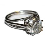 A single stone diamond ring set with a 3.50 to 4.0 carat spread-weight diamond of possibly 'H'