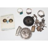 A collection of silver jewellery to include silver pill box and silver money clip, etc