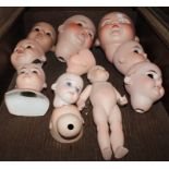 Ten German bisque dolls' heads and a later bisque child (11)