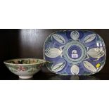 An Aldermaston Pottery studio bowl by Laurence McGowan in bluebird design, 22 cm diameter,