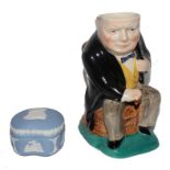 A Kirklands Embassy Ware Toby jug, of Sir Winston Churchill and a Wedgwood blue and white Jasper