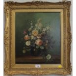 Margaret H. Wenn, (1910 - 2002), oil on board SUMMER FLOWERS in ornate gilt scrolled frame,