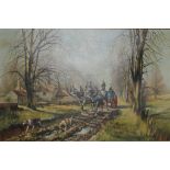 Lewis, oil on canvas,  COUNTRY LANDSCAPE WITH HORSE DRAWN CARRIAGE  framed, 49cm x 74cm