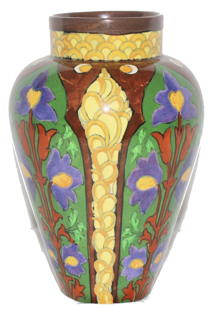 A Foley 'Intarsio' baluster-shaped vase with multicoloured floral and foliate hand painted