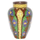 A Foley 'Intarsio' baluster-shaped vase with multicoloured floral and foliate hand painted