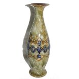 An early 20th century Royal Doulton olive-shaped vase with applied multicoloured design, flared rim,