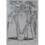 Nino Goffi, woodblock print PROSPETTIVA Framed and mounted, 17cm x 12cm