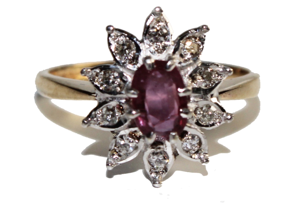 A 9 carat ruby and diamond ring