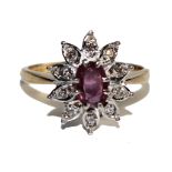 A 9 carat ruby and diamond ring