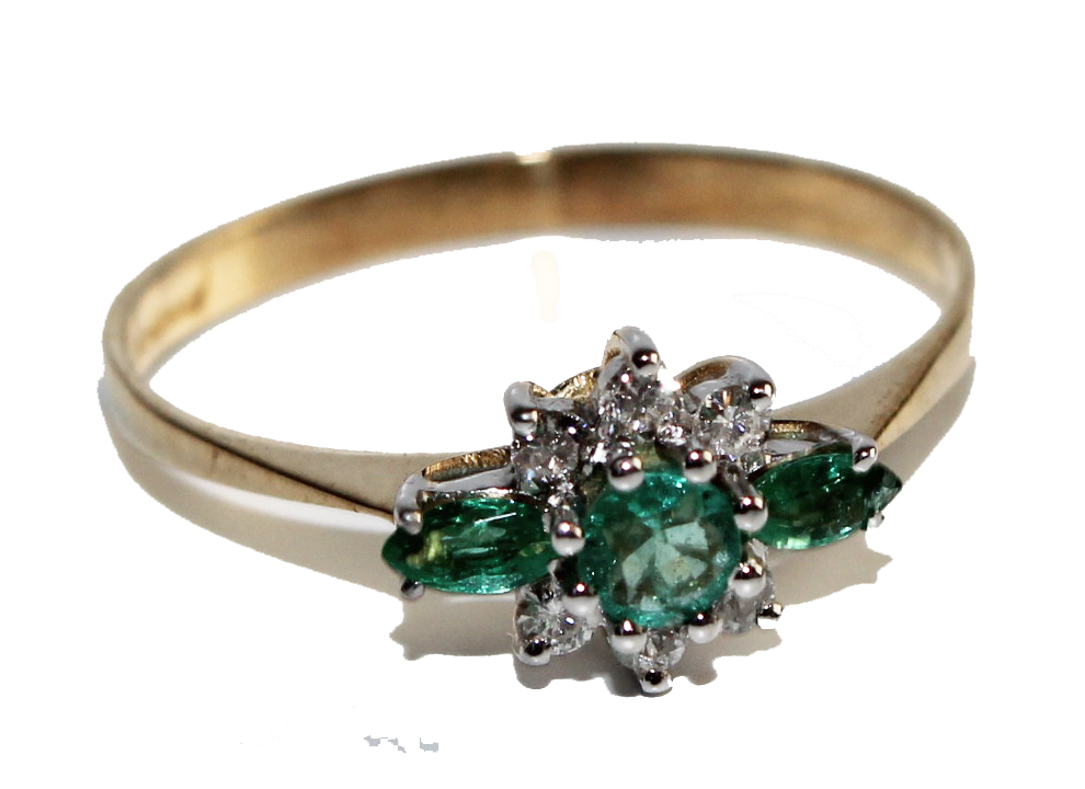 A 9 carat emerald and diamond ring