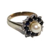 A 9 carat sapphire and cultured pearl ring