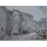 Sir William Russell Flint, limited print VILLAGE SQUARE SIESTA WITH LADIES Framed and mount 42cm x