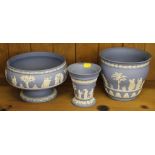 Three Wedgwood Jasper ware blue and white flower vases £30-50