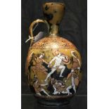 A Samuel Alcock & Co. Derby (1856 - 1860) bottle vase with strap handle, painted in black and