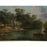 Unsigned, oil on board, with inscription verso, Wargrave Berkshire scene depicting cattle watering