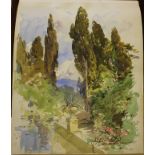 Indistinctly signed (probably Italian), unframed VERDANT LANDSCAPE SCENE 28cm x 23cm,  Note: from