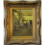 Unsigned oil on board,  19th CENTURY VILLAGE SCENE in ornate gilt frame, 39cm x 29cm  £40-80