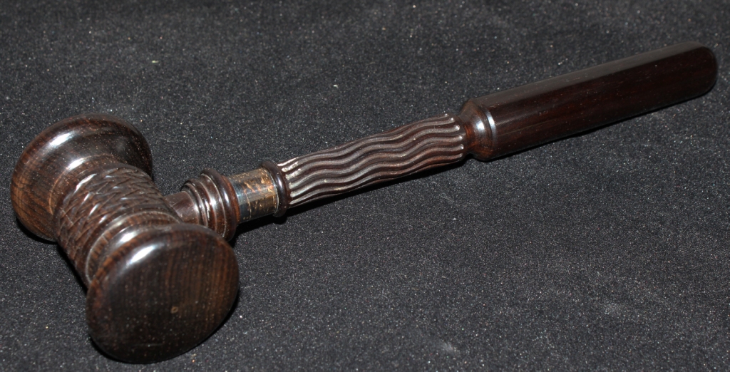 A carved African blackwood gavel, 23cm long  The Art Deco Carvings of W. G. Collins (1872-1959)