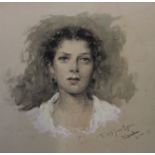 Vincenzo Caprile, (1856 - 1936), watercolour, unframed,  Portrait of Grace Byrom,  28cm x 23cm,