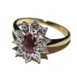 A 9 carat ruby and diamond ring