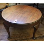 A Victorian-style mahogany circular occasional table with shaped top, plain frieze, raised on