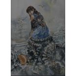 Gordon King, Watercolour GIRL ON PIER Framed and mounted, 36cm x 26cm