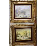 Two indistinctly signed 19th century Dutch winter scenes, framed and mounted, 18cm x 23cm