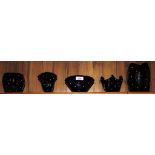 A selection of six vintage Bagley 'Jetique' black art glass polka dot household ceramics