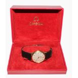 A gentleman's gold plated Omega automatic wristwatch with box and papers with presentation to back