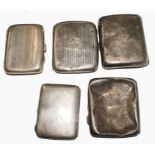 A collection of six silver cigarette cases