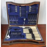 An early 20th century 102-piece silver plated canteen of cutlery in an oak case